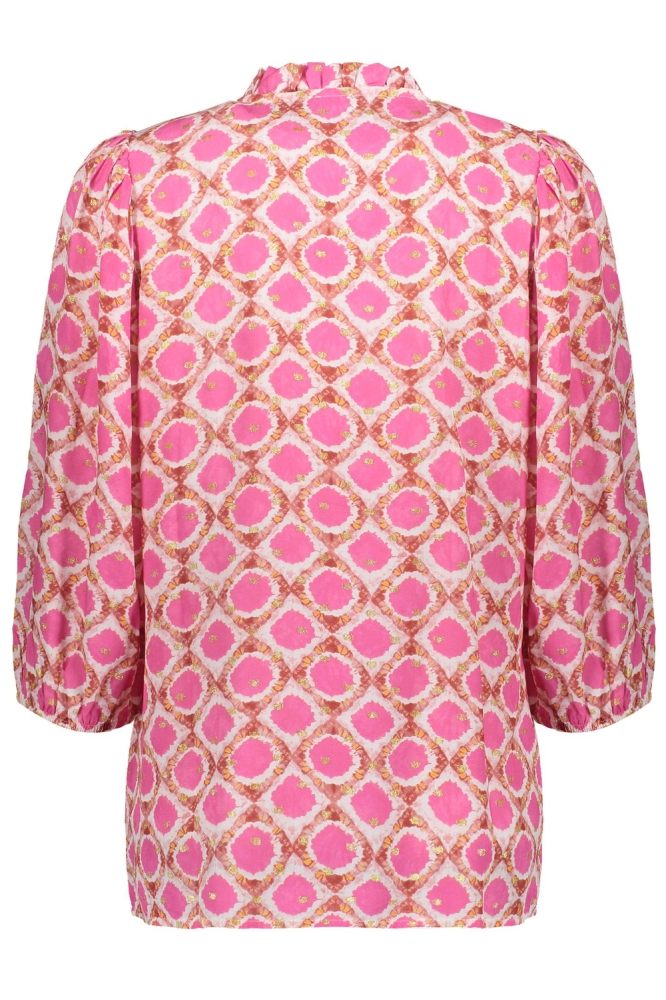 BLOUSE MET TILE MOTIEF 53459 20 000010 OFF-WHITE/FUCHSIA